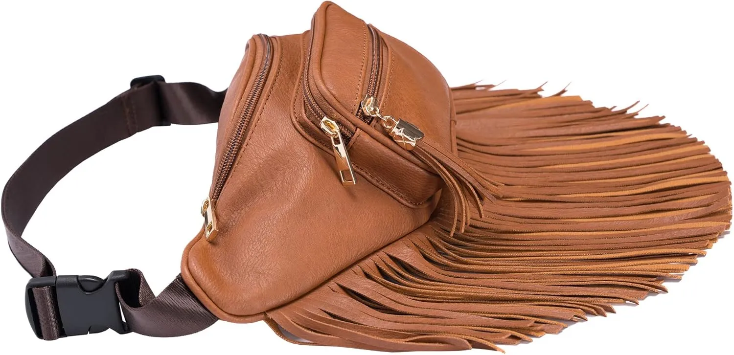 Solene Fringe Waist bag for women with Multi Zipper Pockets