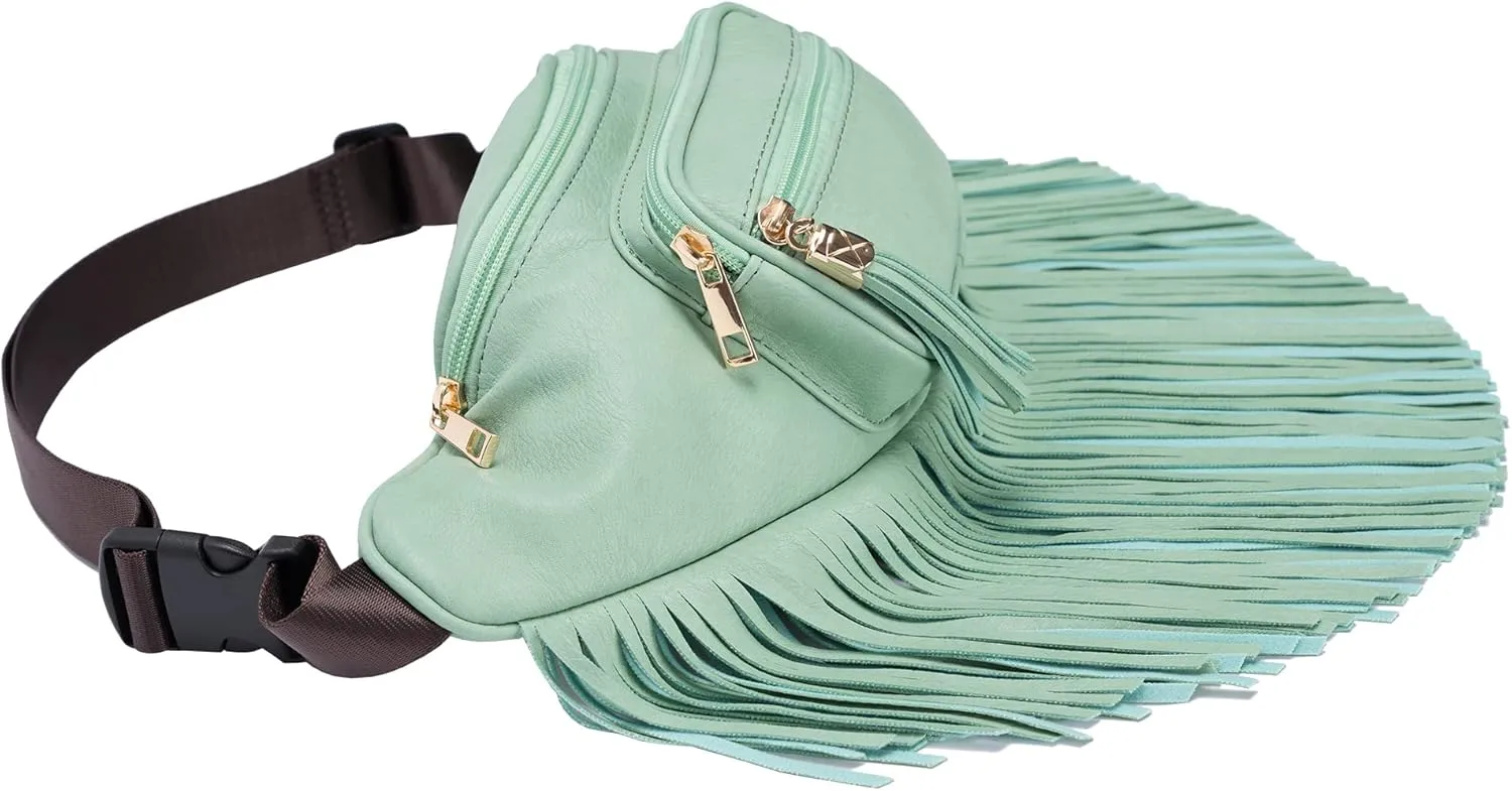 Solene Fringe Waist bag for women with Multi Zipper Pockets