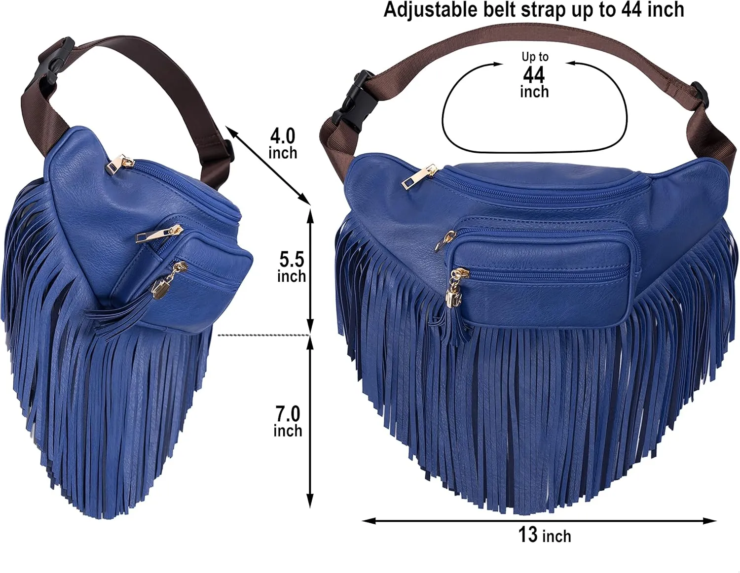 Solene Fringe Waist bag for women with Multi Zipper Pockets