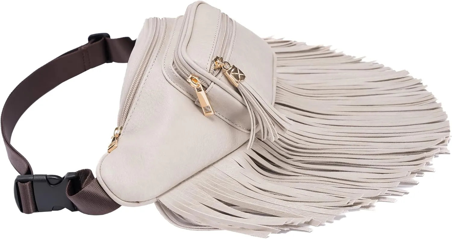 Solene Fringe Waist bag for women with Multi Zipper Pockets