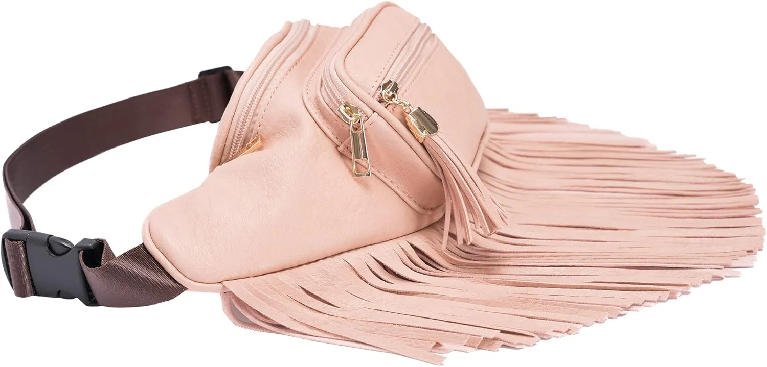 Solene Fringe Waist bag for women with Multi Zipper Pockets