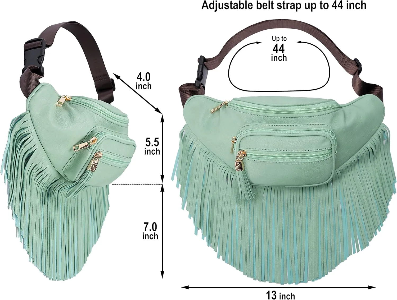 Solene Fringe Waist bag for women with Multi Zipper Pockets