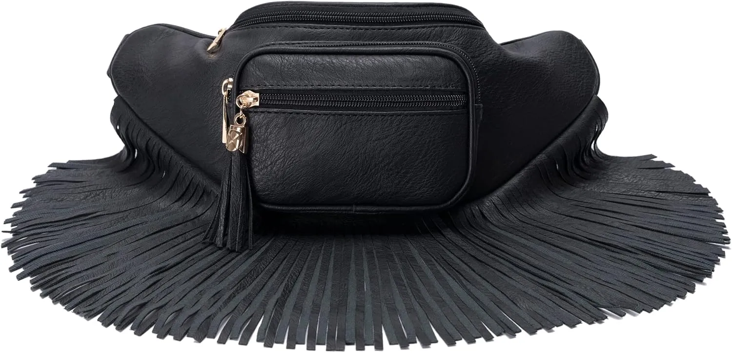 Solene Fringe Waist bag for women with Multi Zipper Pockets