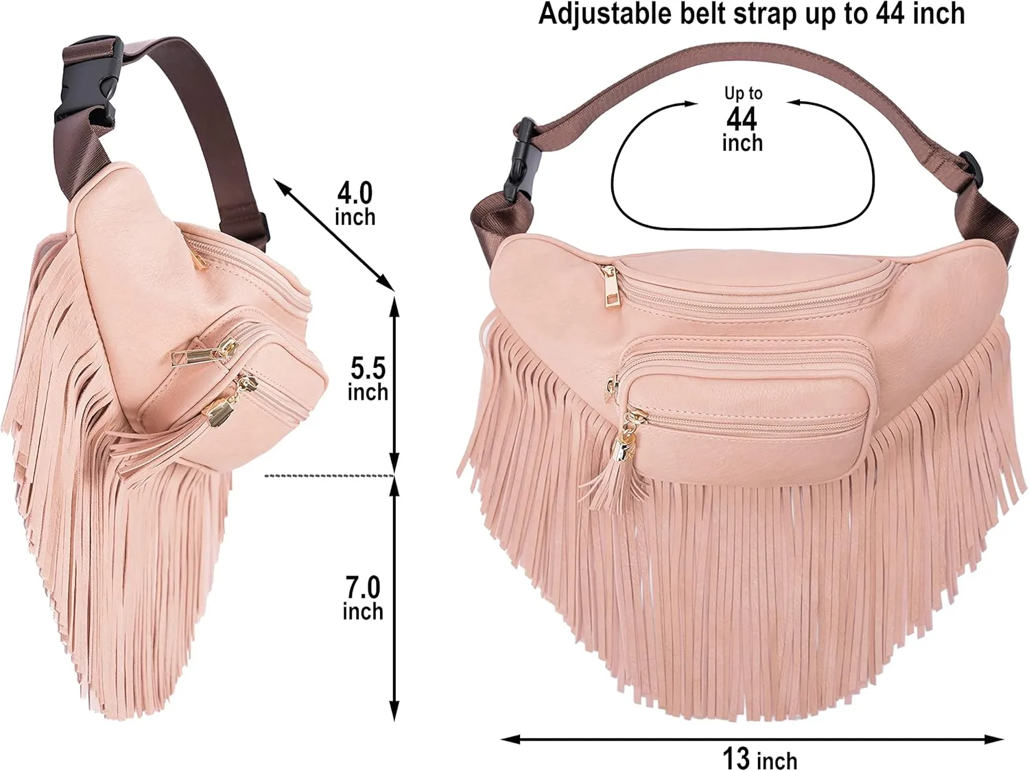 Solene Fringe Waist bag for women with Multi Zipper Pockets
