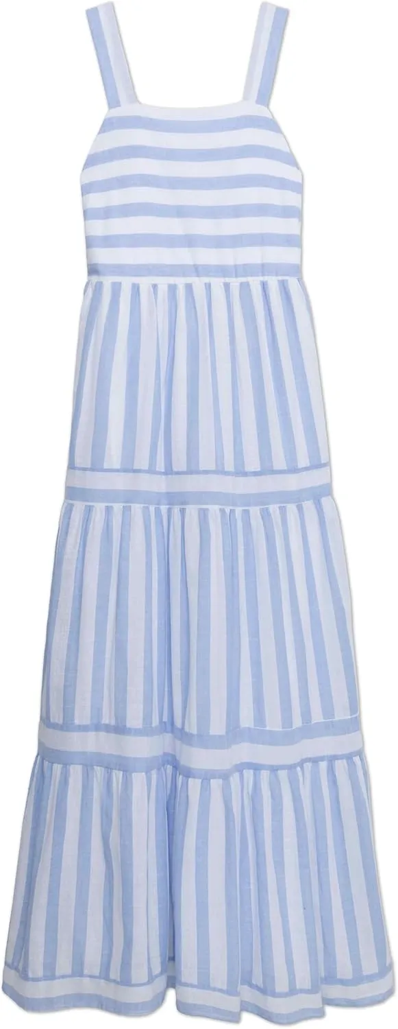 Speechless Girls' Striped Cotton Voile Maxi Dress with Smocked Back