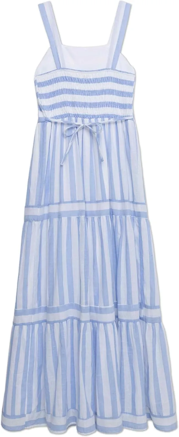 Speechless Girls' Striped Cotton Voile Maxi Dress with Smocked Back