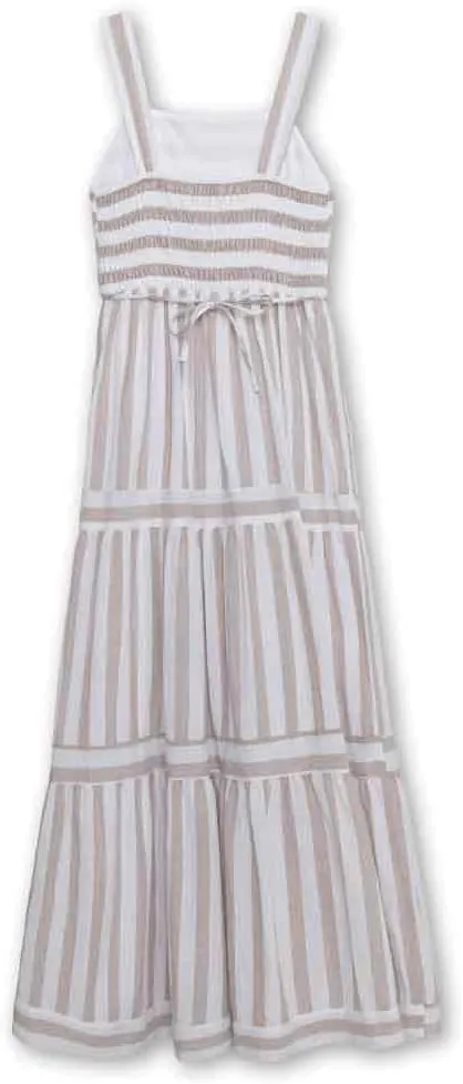 Speechless Girls' Striped Cotton Voile Maxi Dress with Smocked Back