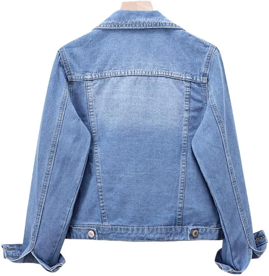 Spring Women Floral Embroidery Crop Denim Jacket Pearl Bead Short Girls Slim Fit Beading Jean Coat