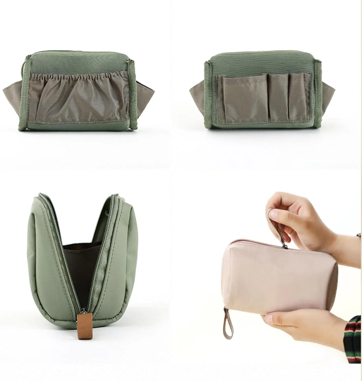 Strealinem Travel Makeup Pouch for Women, Easy storage carry-on items, Minimalist Travel Cosmetic Pouch Portable Clutch Women and Girls, Streamline Makeup Bag (Khaki, Large)
