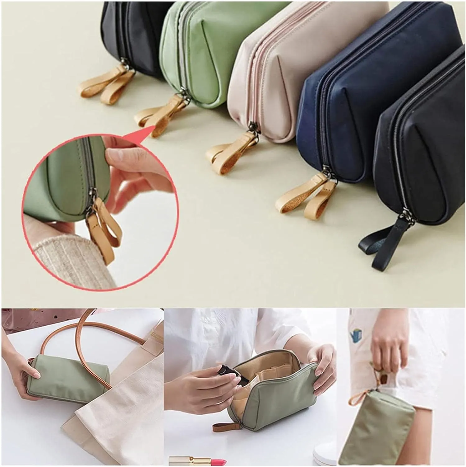 Strealinem Travel Makeup Pouch for Women, Easy storage carry-on items, Minimalist Travel Cosmetic Pouch Portable Clutch Women and Girls, Streamline Makeup Bag (Khaki, Large)