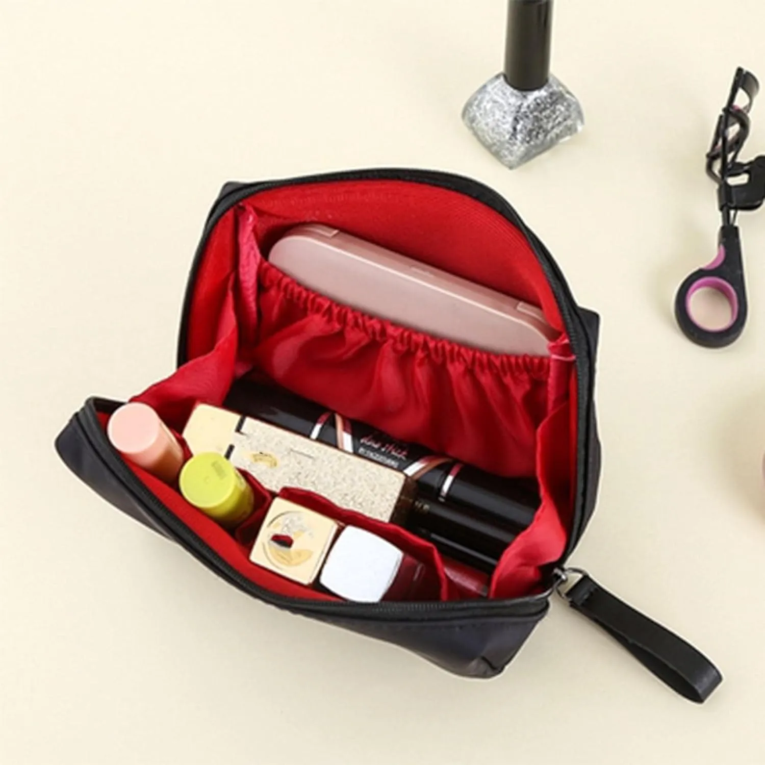 Strealinem Travel Makeup Pouch for Women, Easy storage carry-on items, Minimalist Travel Cosmetic Pouch Portable Clutch Women and Girls, Streamline Makeup Bag (Khaki, Large)