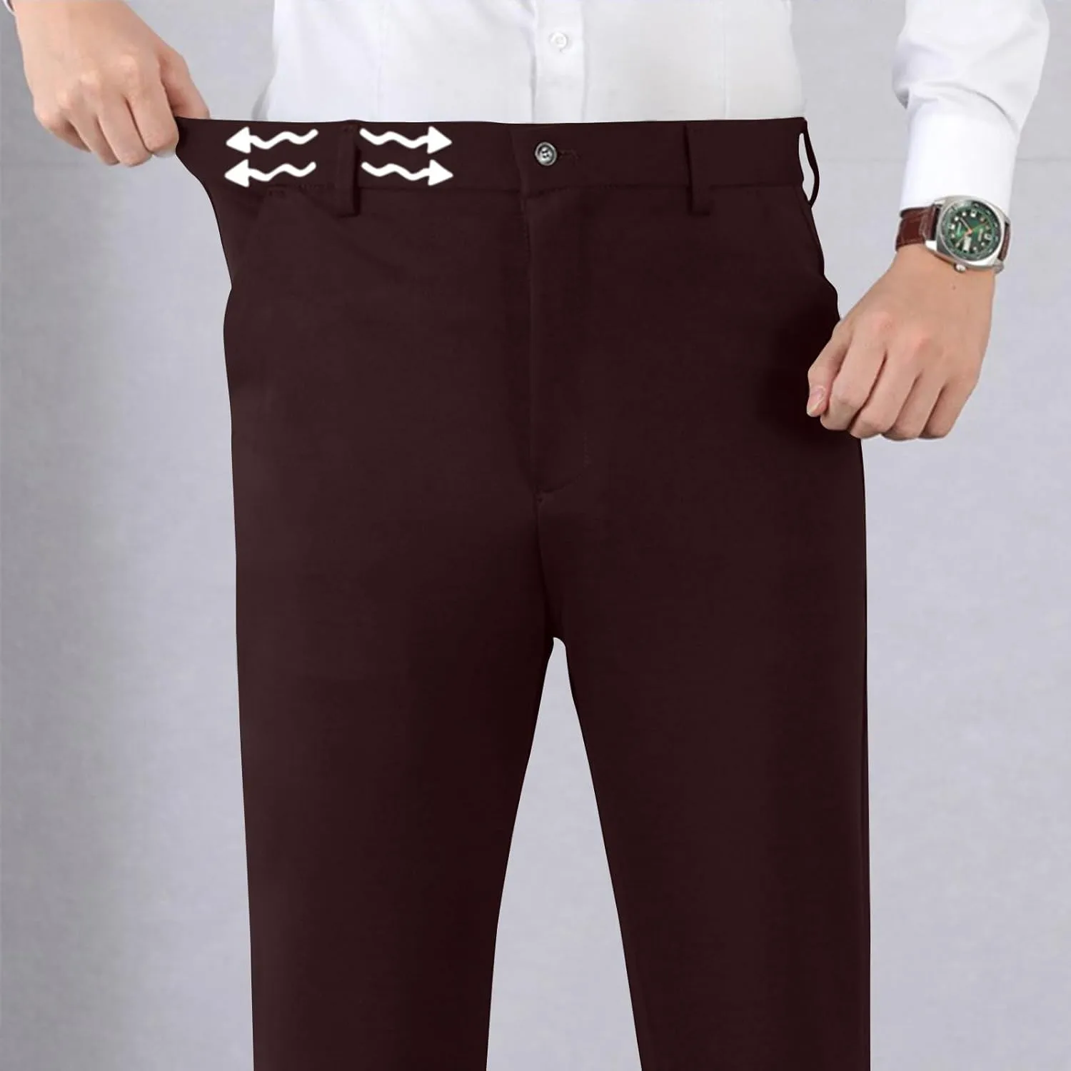 Stretch Dress Pants for Men Wrinkle-Resistant Slim Fit Pants Expandable Waist Casual Dress Pants Athletic Golf Pants
