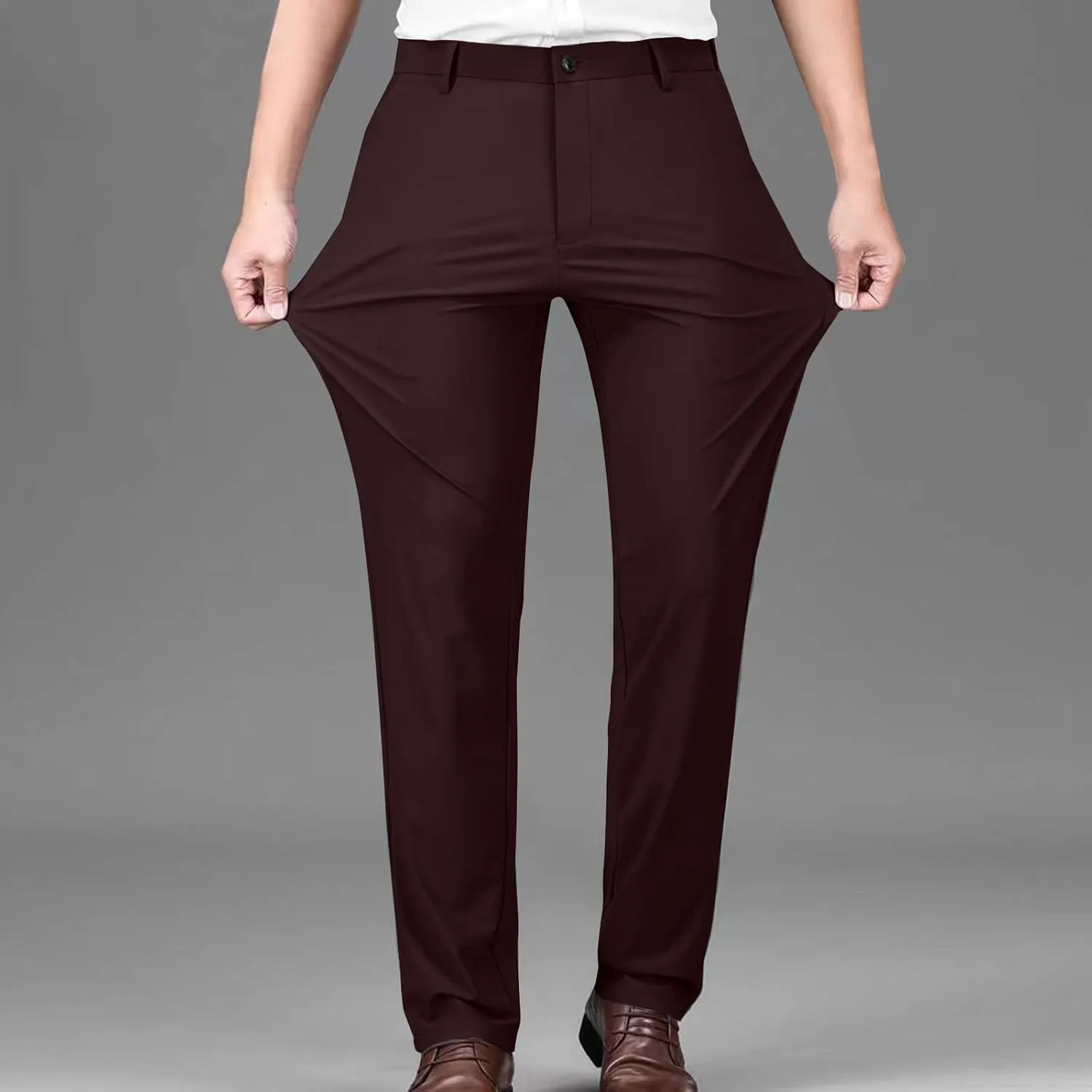 Stretch Dress Pants for Men Wrinkle-Resistant Slim Fit Pants Expandable Waist Casual Dress Pants Athletic Golf Pants