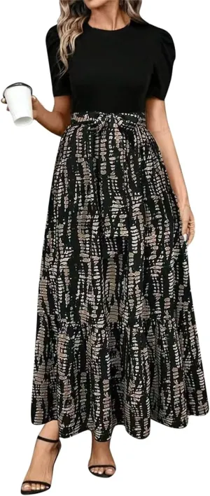 Summer Dresses for Women 2025 Maxi Dress Ruffle Short Sleeve Casual Floral Print Long Flowy Dresses with Pockets