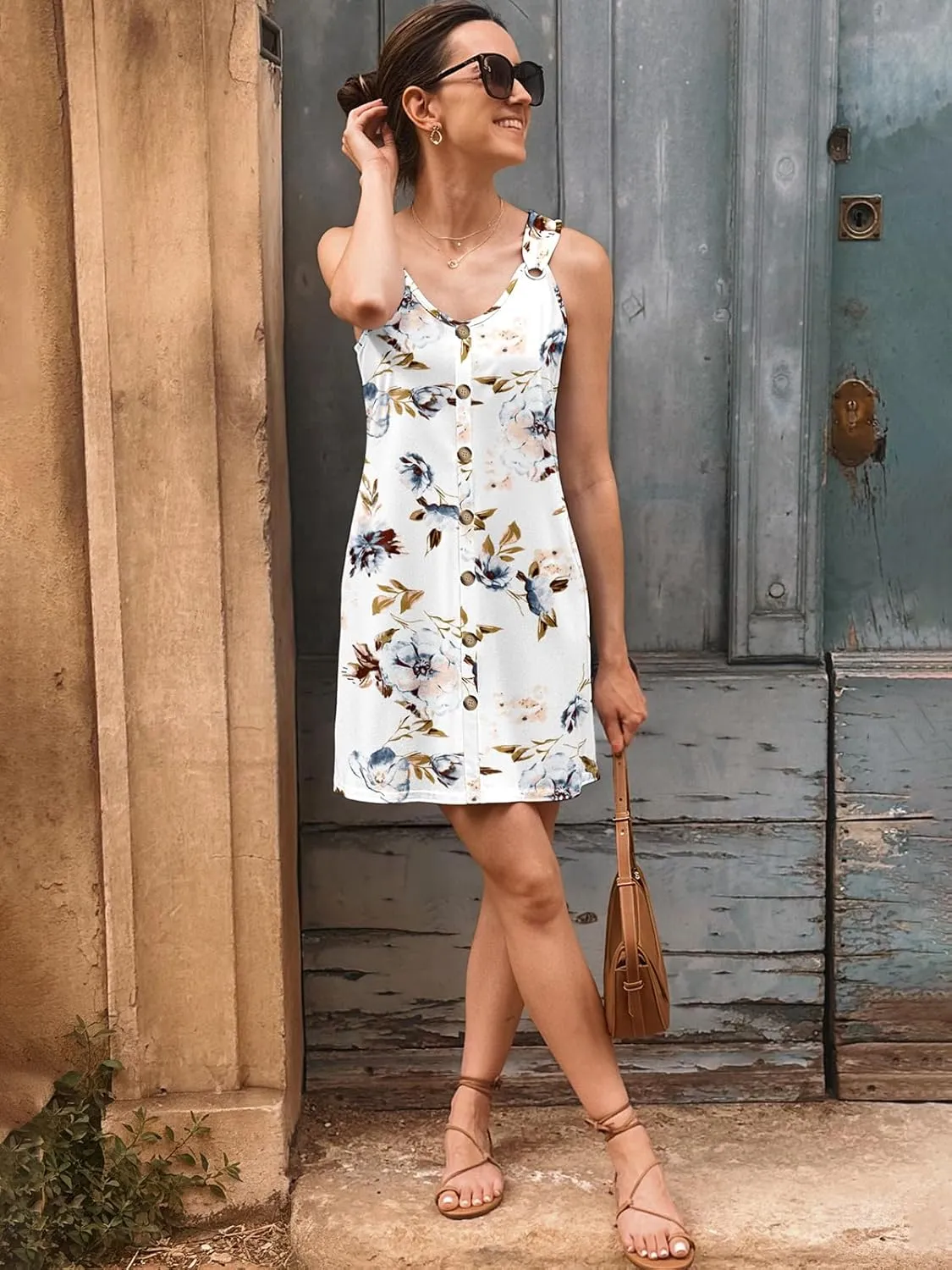 Summer Dresses for Women 2025 Sleeveless Floral Boho Swimsuit Cover Ups Casual Button Beach Vacation Tank Sundresses
