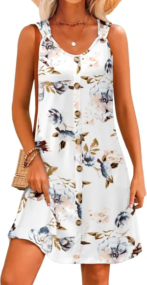 Summer Dresses for Women 2025 Sleeveless Floral Boho Swimsuit Cover Ups Casual Button Beach Vacation Tank Sundresses