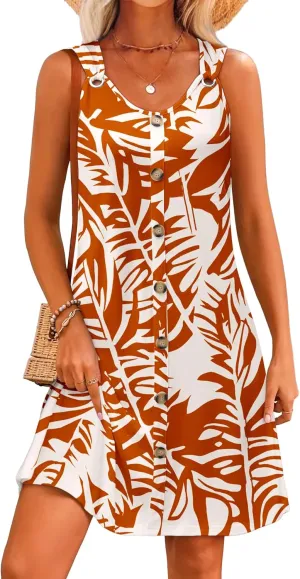 Summer Dresses for Women 2025 Sleeveless Floral Boho Swimsuit Cover Ups Casual Button Beach Vacation Tank Sundresses