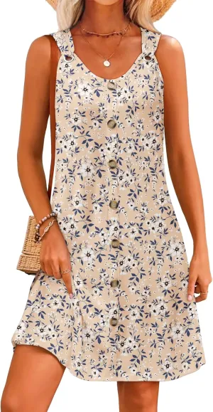 Summer Dresses for Women 2025 Sleeveless Floral Boho Swimsuit Cover Ups Casual Button Beach Vacation Tank Sundresses