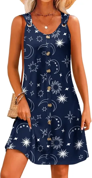 Summer Dresses for Women 2025 Sleeveless Floral Boho Swimsuit Cover Ups Casual Button Beach Vacation Tank Sundresses