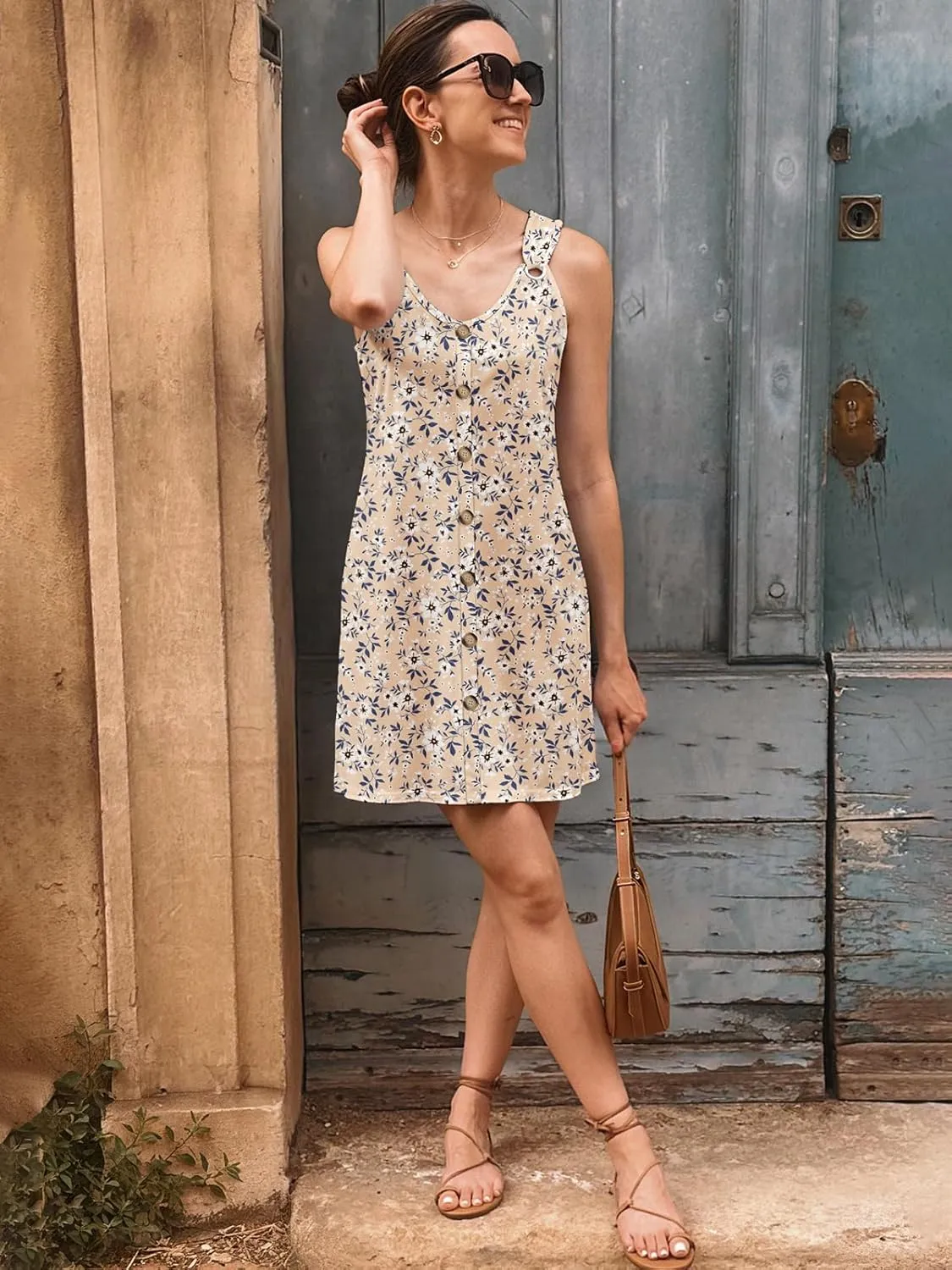 Summer Dresses for Women 2025 Sleeveless Floral Boho Swimsuit Cover Ups Casual Button Beach Vacation Tank Sundresses