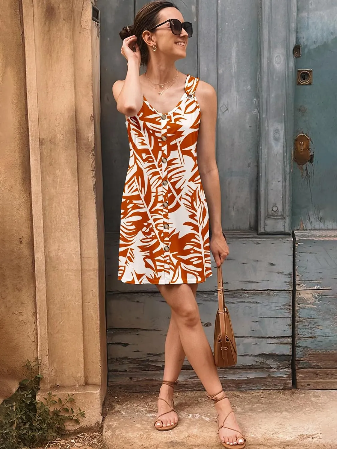 Summer Dresses for Women 2025 Sleeveless Floral Boho Swimsuit Cover Ups Casual Button Beach Vacation Tank Sundresses