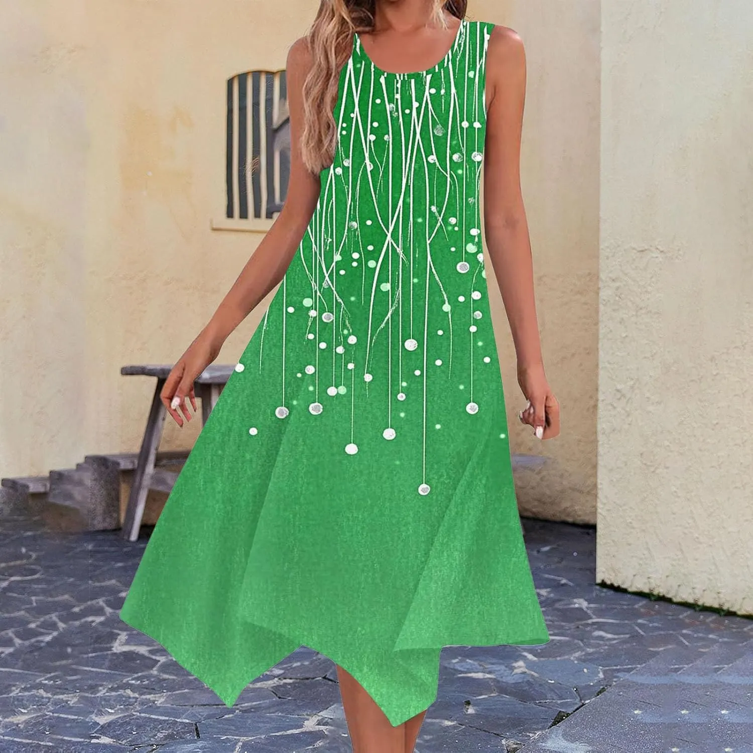 Summer Wedding Guest Dresses for Women Sleevless Floral Loose Dress Ruffle Hem V Neck Dress Holiday Vacation Outfits