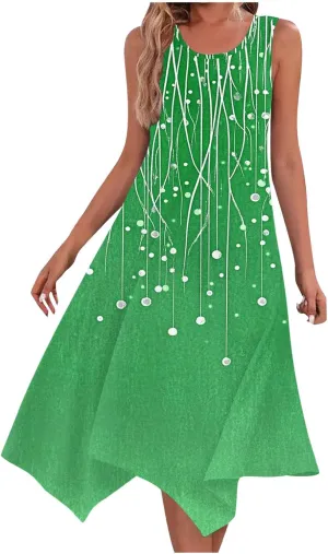 Summer Wedding Guest Dresses for Women Sleevless Floral Loose Dress Ruffle Hem V Neck Dress Holiday Vacation Outfits