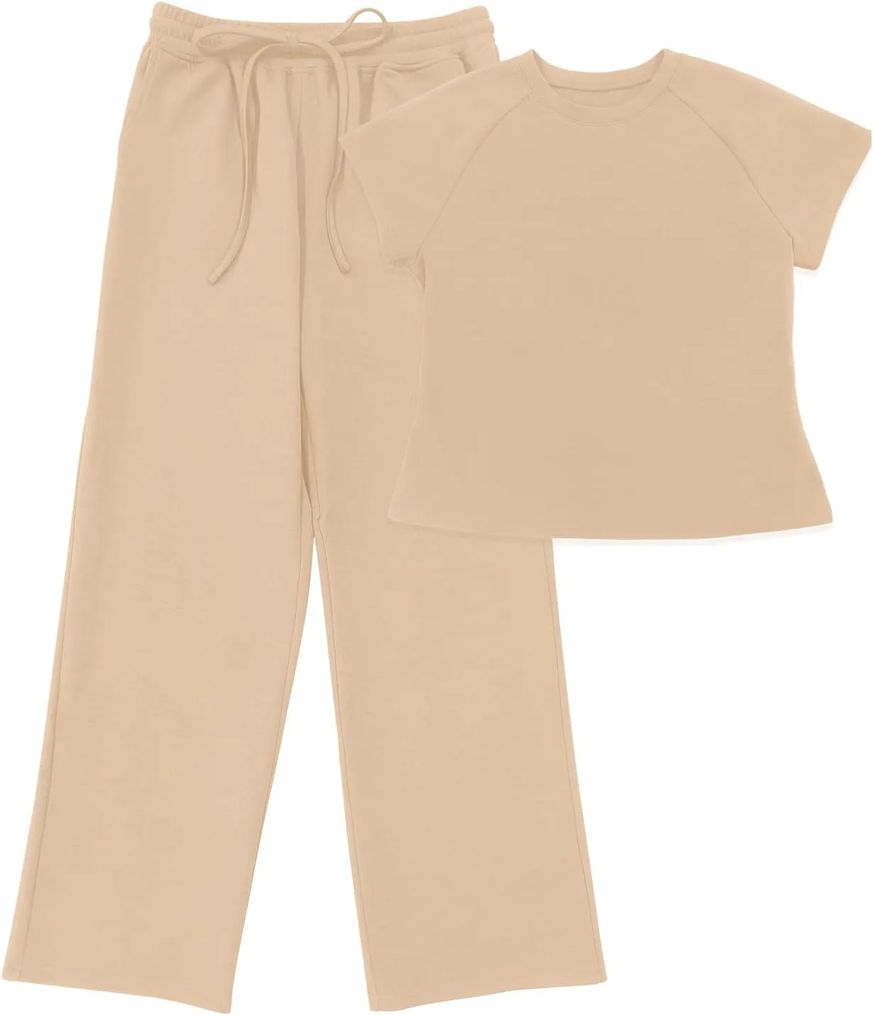 SuperPrity Womens 2 Piece Lounge Sets Summer Travel Sweat Outfits Vacation Tracksuit Short Sleeve Wide Leg Airport Loungewear