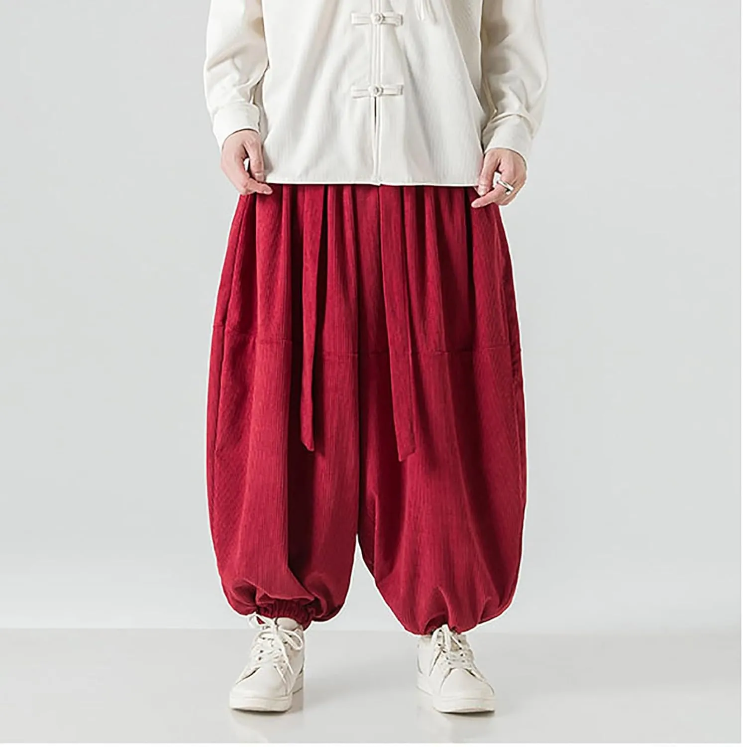 SUWBMHWE Men's Harem Pants Baggy Linen Men Stretchy Waist Trouser Boho Japanese Graphic Renaissance Pants Summer Lounge