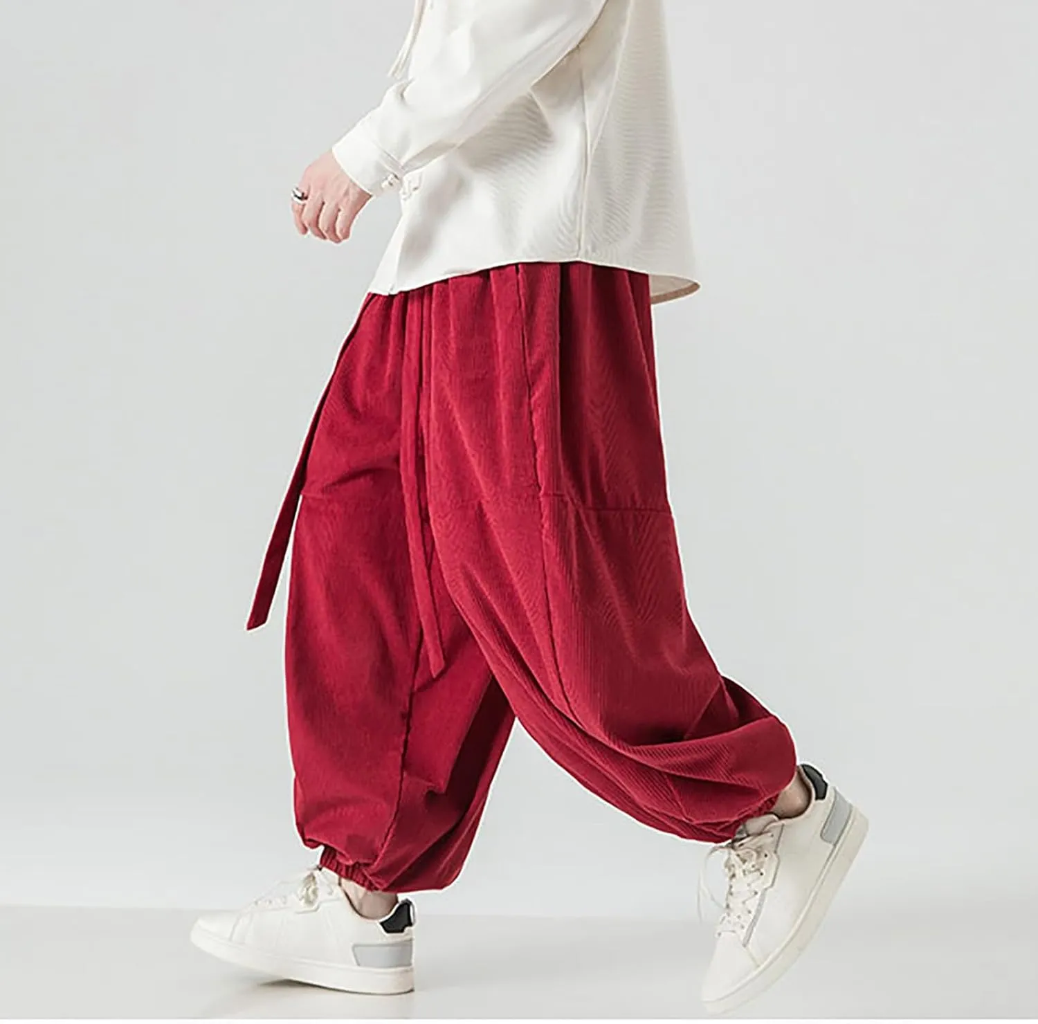 SUWBMHWE Men's Harem Pants Baggy Linen Men Stretchy Waist Trouser Boho Japanese Graphic Renaissance Pants Summer Lounge
