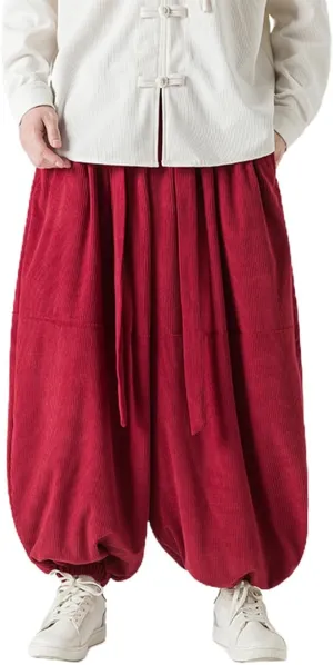 SUWBMHWE Men's Harem Pants Baggy Linen Men Stretchy Waist Trouser Boho Japanese Graphic Renaissance Pants Summer Lounge