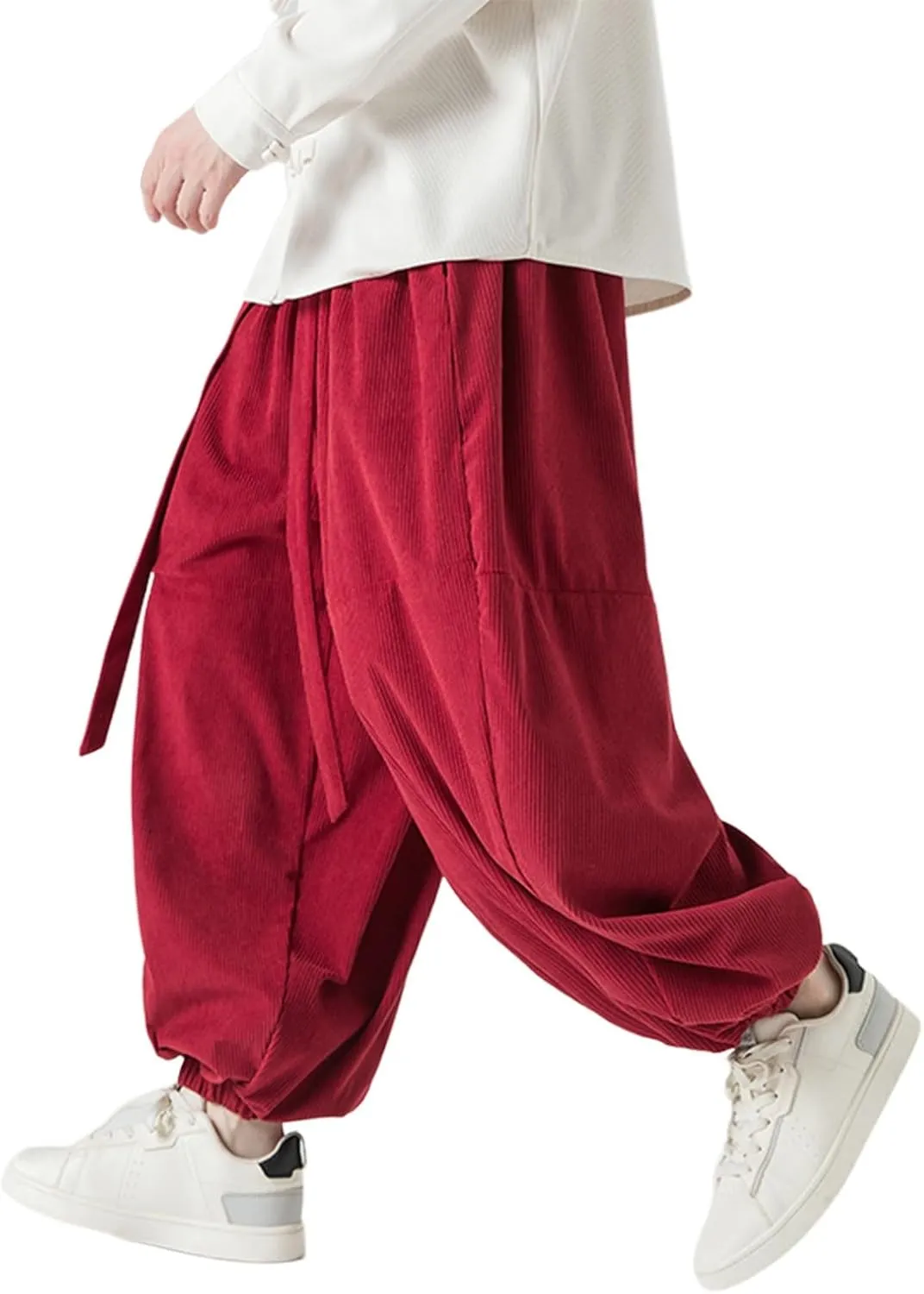 SUWBMHWE Men's Harem Pants Baggy Linen Men Stretchy Waist Trouser Boho Japanese Graphic Renaissance Pants Summer Lounge
