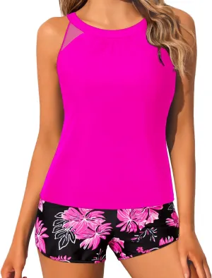 Tankini Bathing Suits with Shorts - High Neck Tankini Swimsuits Two Piece with Two Side Pockets Tummy Control Swimwear 2025