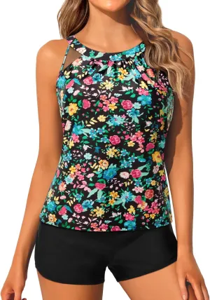 Tankini Bathing Suits with Shorts - High Neck Tankini Swimsuits Two Piece with Two Side Pockets Tummy Control Swimwear 2025