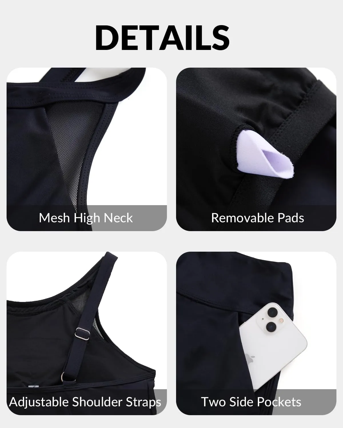 Tankini Bathing Suits with Shorts - High Neck Tankini Swimsuits Two Piece with Two Side Pockets Tummy Control Swimwear 2025