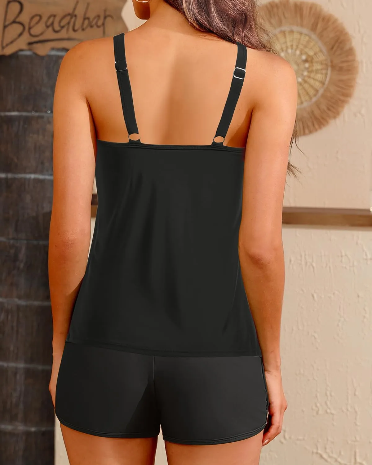 Tankini Bathing Suits with Shorts - High Neck Tankini Swimsuits Two Piece with Two Side Pockets Tummy Control Swimwear 2025