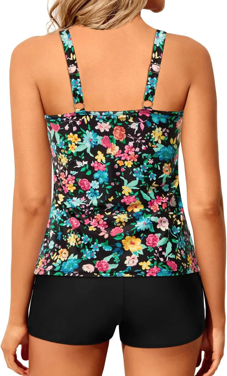 Tankini Bathing Suits with Shorts - High Neck Tankini Swimsuits Two Piece with Two Side Pockets Tummy Control Swimwear 2025