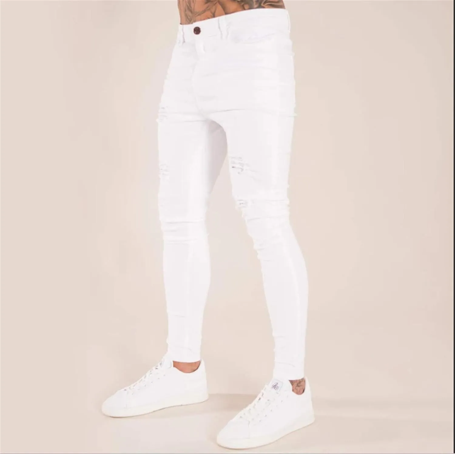 Thatrich Men's Distressed Jeans Slim Fit Moto Jeans Biker Pants Tapered Leg Denim Pants Straight Leg Trousers 2025 Fashion