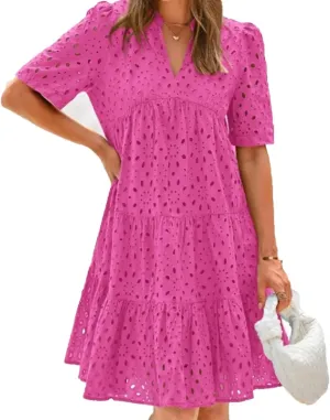 The Beauty North Eyelet Dress, Elegant Dresses for Women,Summer Ruffle Hem Floral Lace Eyeletsdresses