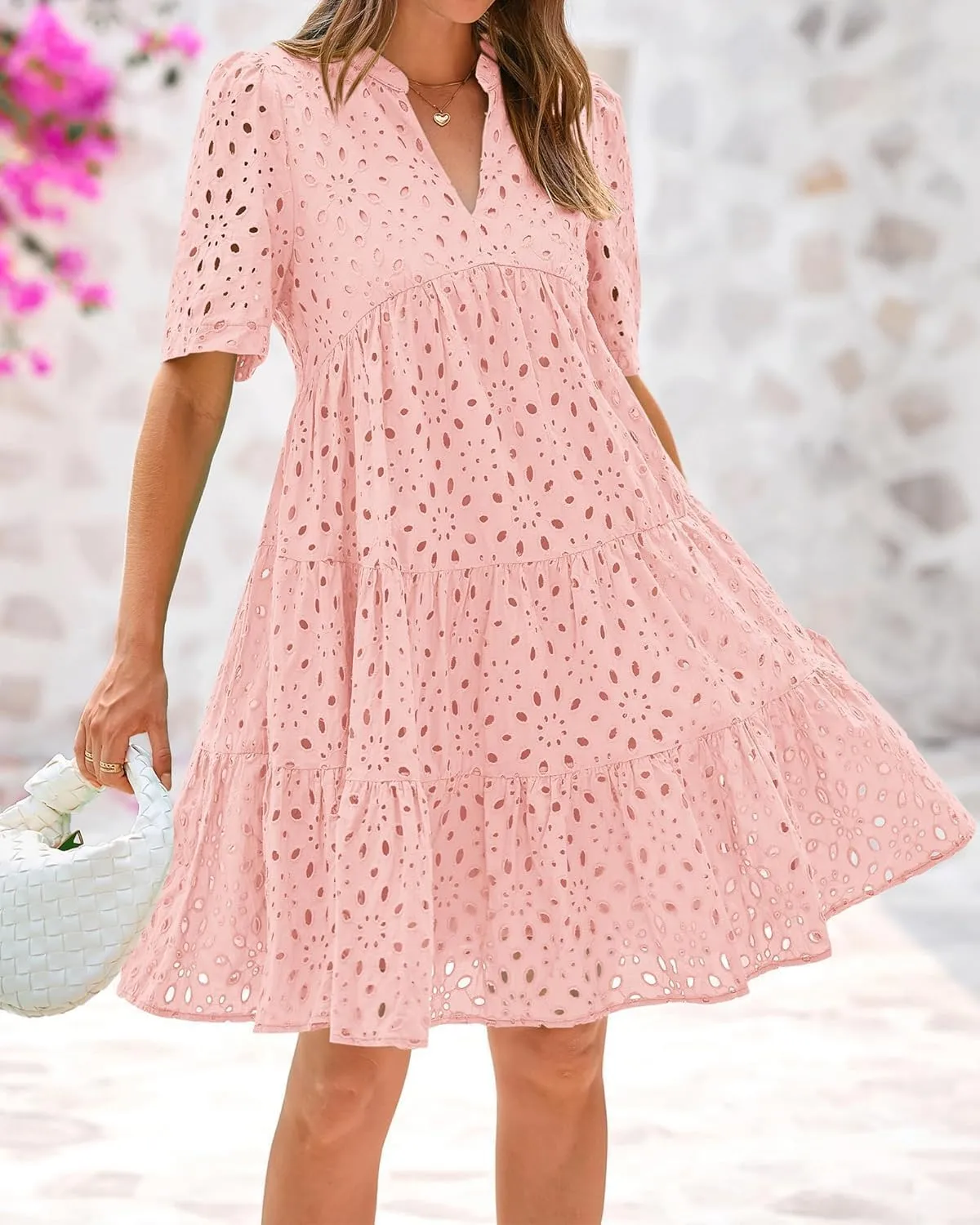 The Beauty North Eyelet Dress, Elegant Dresses for Women,Summer Ruffle Hem Floral Lace Eyeletsdresses