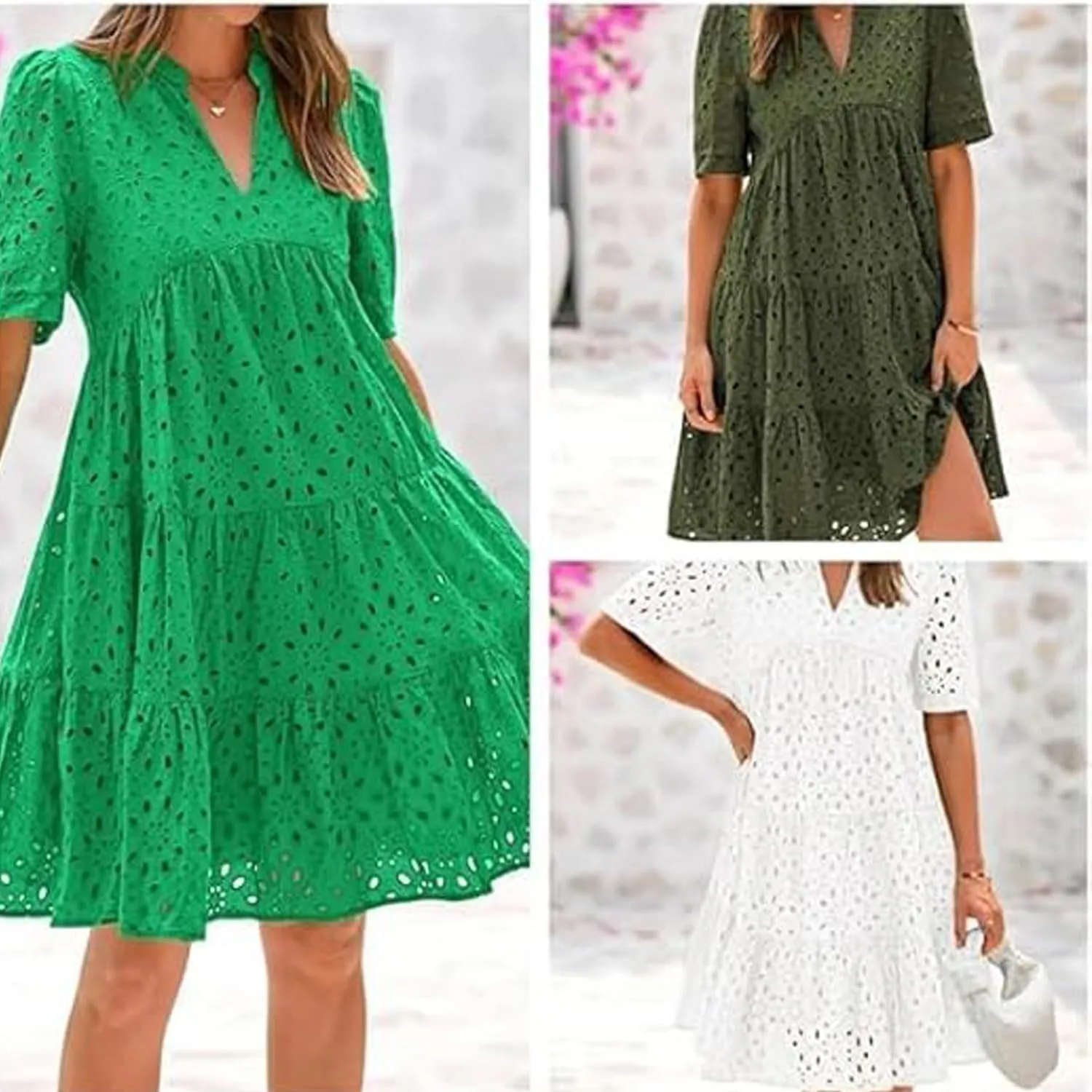The Beauty North Eyelet Dress, Elegant Dresses for Women,Summer Ruffle Hem Floral Lace Eyeletsdresses