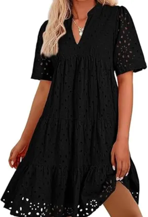 The Beauty North Eyelet Dress, Elegant Dresses for Women,Summer Ruffle Hem Floral Lace Eyeletsdresses