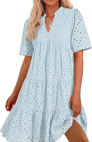 The Beauty North Eyelet Dress, Elegant Dresses for Women,Summer Ruffle Hem Floral Lace Eyeletsdresses