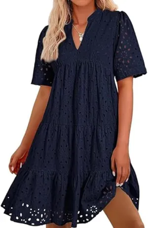 The Beauty North Eyelet Dress, Elegant Dresses for Women,Summer Ruffle Hem Floral Lace Eyeletsdresses