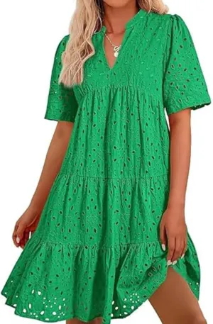 The Beauty North Eyelet Dress, Elegant Dresses for Women,Summer Ruffle Hem Floral Lace Eyeletsdresses