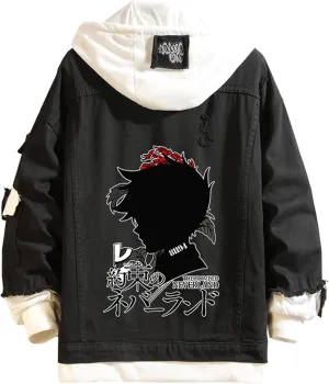 The Promised Neverland Denim Jacket Hoodie Manga Emma Norman Ray Hooded Jeans Jacket Unisex Anime Slim Denim Coat