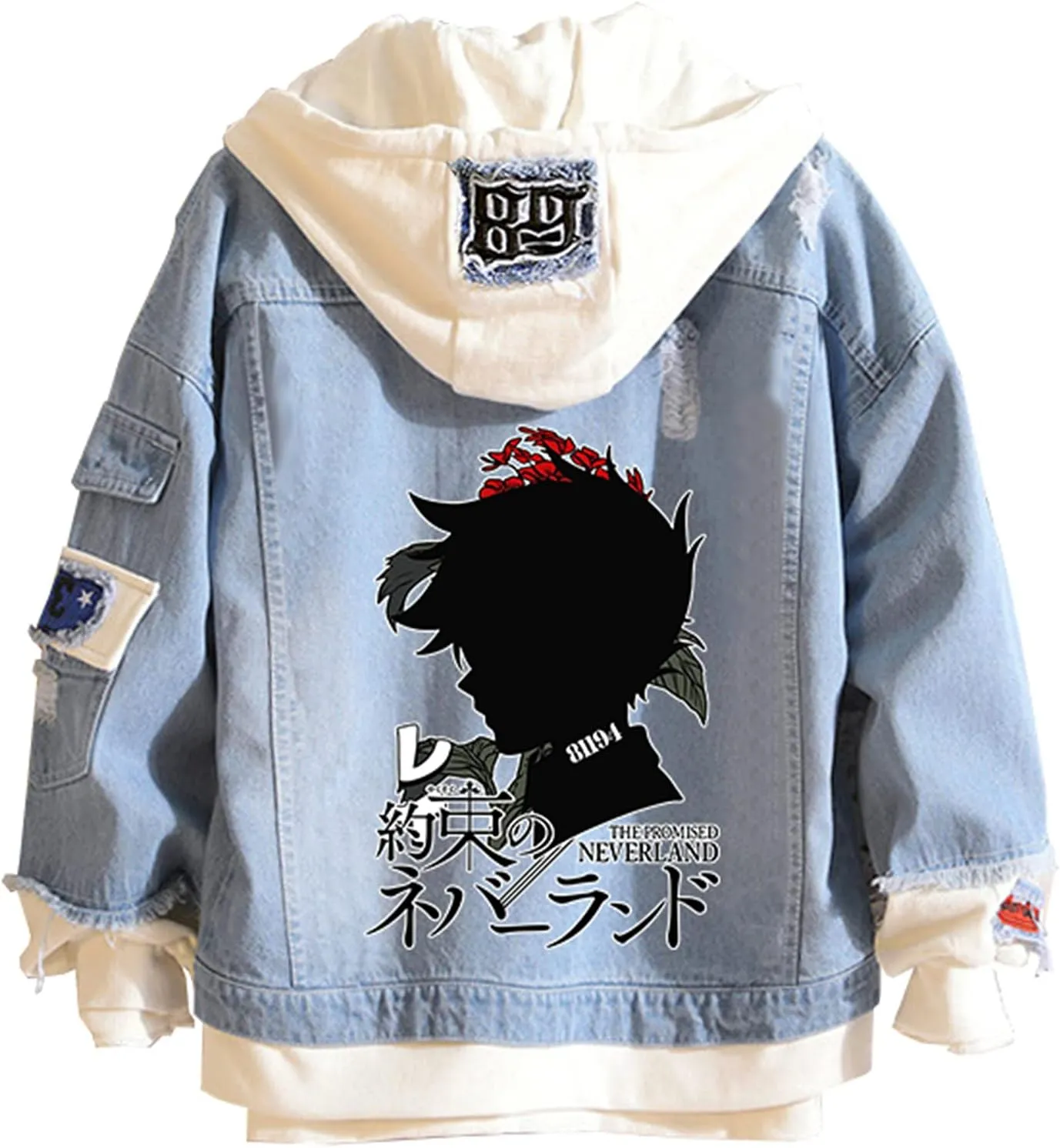 The Promised Neverland Denim Jacket Hoodie Manga Emma Norman Ray Hooded Jeans Jacket Unisex Anime Slim Denim Coat