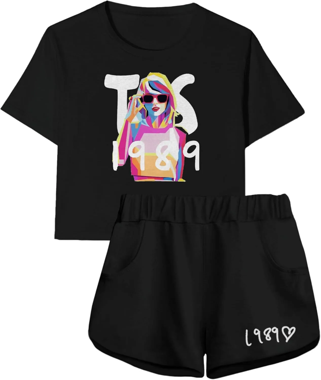 TOOPYNOI Girls Crop Shorts Set, Graphic Short Sleeve Top Lounge Sets with Pockets Toddler Kids 2 Piece Country Music Outfit