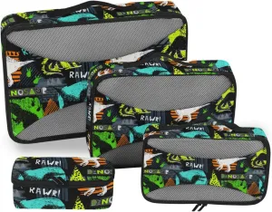 Travel Bags Organizer for Luggage 4 Set Luggage Cubes for Packing Suitcase Cubes for Packing Packing Cubed Grunge Dinosaur