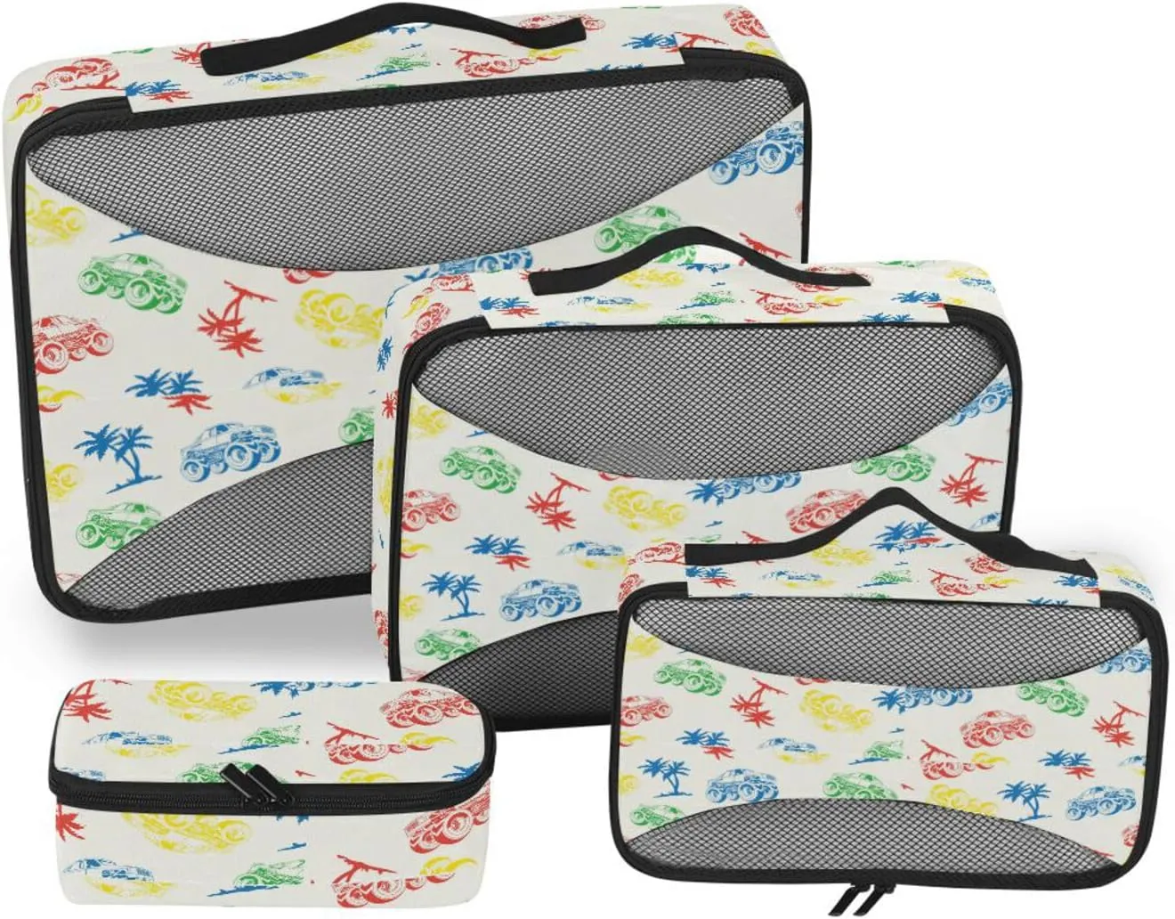 Travel Cubes 4 Set Suitcase Organizer Travel Cubes for Packing Women Packing Cunes Tropical Palm Monster Car